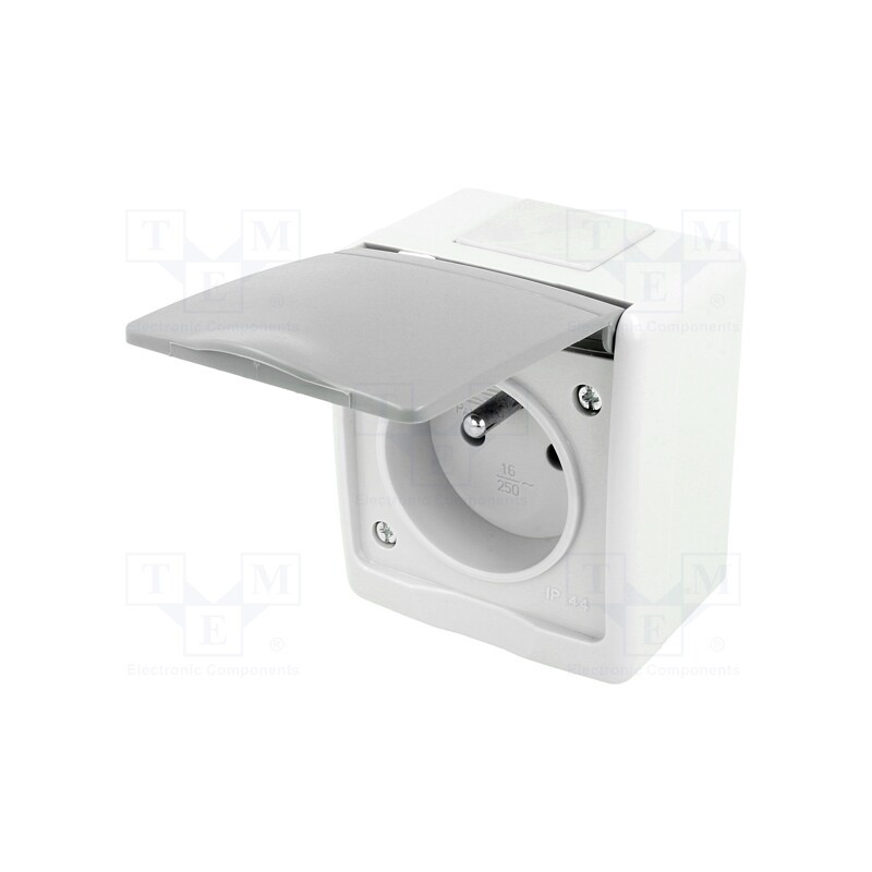 1 pcs x PAWBOL - D.3610SG/1 - Connector: AC supply, socket, 2P+PE, 250VAC, 16A, grey, PIN: 3, IP44