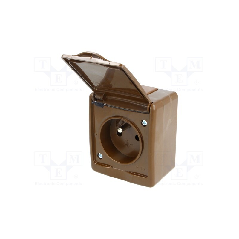 1 pcs x PAWBOL - D.3210BRG/1 - Connector: AC supply, socket, 2P+PE, 250VAC, 16A, brown, PIN: 3, IP44