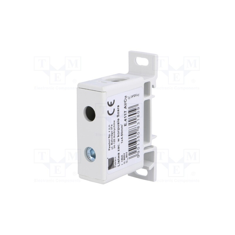 1 pcs x PAWBOL - E.4117/CU - Splice terminal: rail, 50mm2, ways: 1, terminals: 2, grey, TS35, 600V