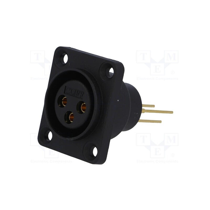 1 pcs x CLIFF - CP30071 - Socket, XLR, female, PIN: 3, straight, sealed, THT, gold-plated, 5A