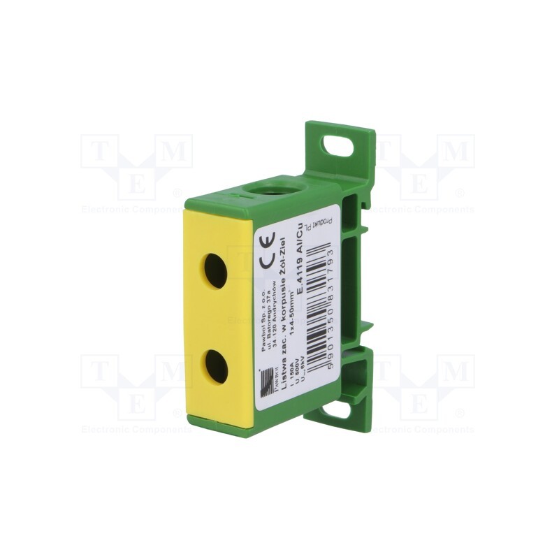 1 pcs x PAWBOL - E.4119/CU - Splice terminal: rail, 50mm2, ways: 1, terminals: 2, yellow-green
