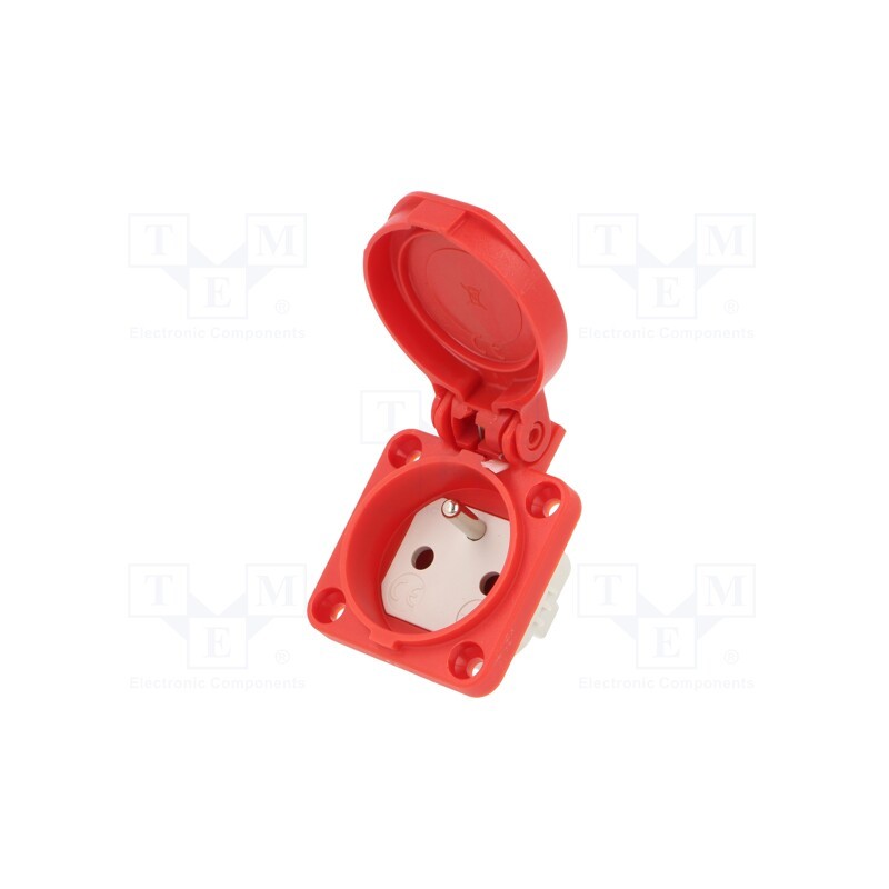 1 pcs x PCE - 104-0R - Connector: AC supply, socket, 2P+PE, 250VAC, 16A, red, PIN: 3, IP54