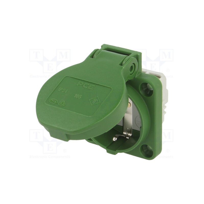 1 pcs x PCE - 105-0U - Connector: AC supply, socket, 2P+PE, 250VAC, 16A, green, PIN: 3, IP54
