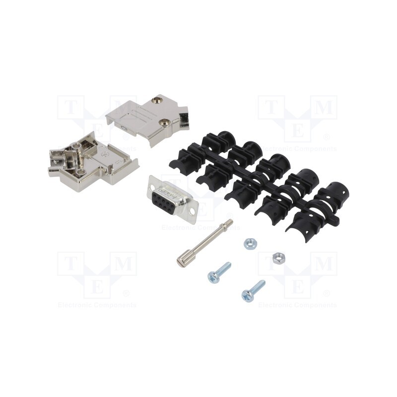 1 pcs x Amphenol Communications Solutions - L17D45PK-M-09+L77SDE09S - D-Sub, PIN: 9, female, angled 45°, soldering, for cable, g