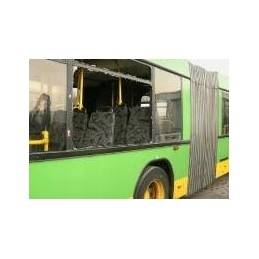 The glass is bent to the dimensions of an excavator and a loader