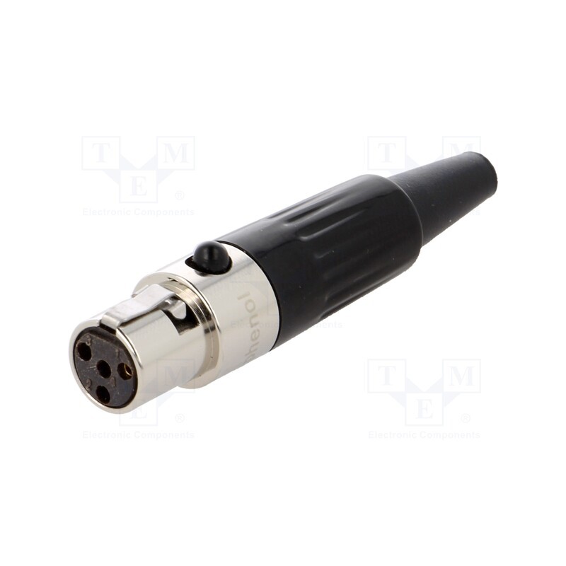 1 pcs x AMPHENOL - AG4F - Plug, XLR mini, female, PIN: 4, for cable, soldering, 5A, 0.5mm2