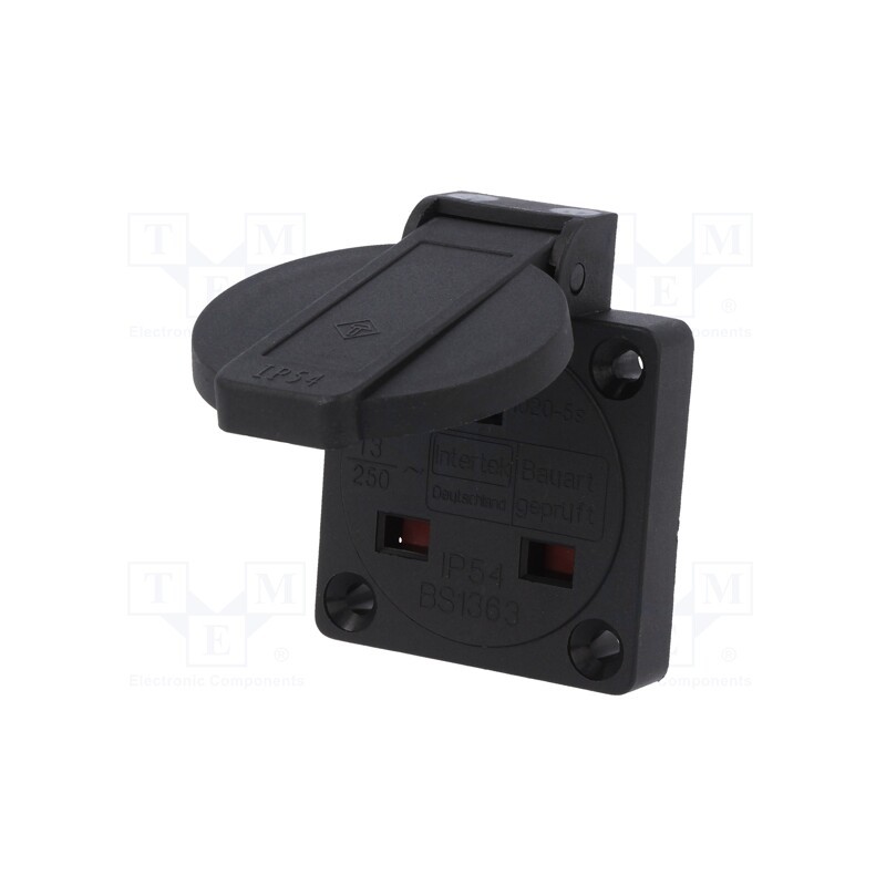 1 pcs x PCE - 1020-5S - Connector: AC supply, socket, 2P+PE, 250VAC, 16A, black, PIN: 3, IP54