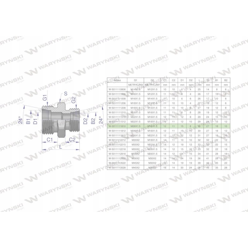 Hydraulic connector m26x1 5 18l m16x1 5 10l 2pcs