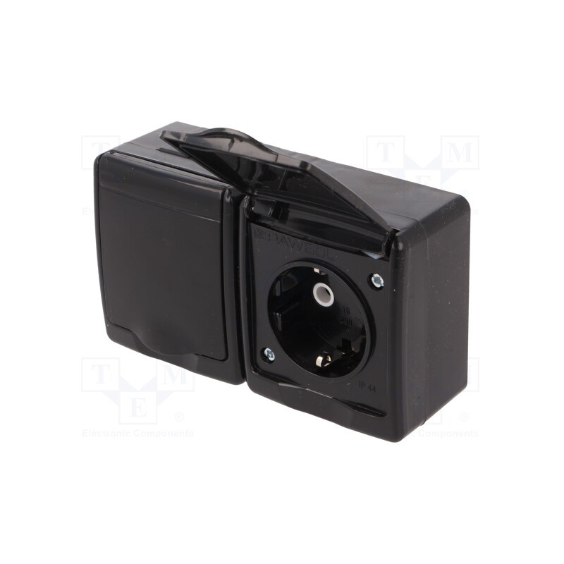 1 pcs x PAWBOL - D.3713SCGG/1 - Connector: AC supply, socket, 2P+PE, 250VAC, 16A, black, PIN: 3, IP44