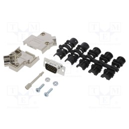 1 pcs x Amphenol Communications Solutions - L17D45PK-M-09+L717HDE15P - D-Sub HD, PIN: 15, male, angled 45°, soldering, for cable