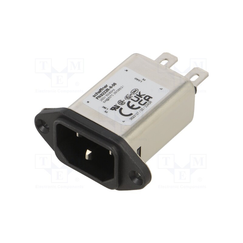1 pcs x SCHAFFNER - FN9222R-6-06 - Connector: AC supply, socket, male, 6A, 250VAC, C14 (E), -25÷85°C