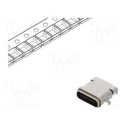 1 pcs x ADAM TECH - USB-C31-S-RA-EH-WP-BK-CS3-HF-TR - Socket, USB C, SMT, angled 90°, sealed, USB 3.1