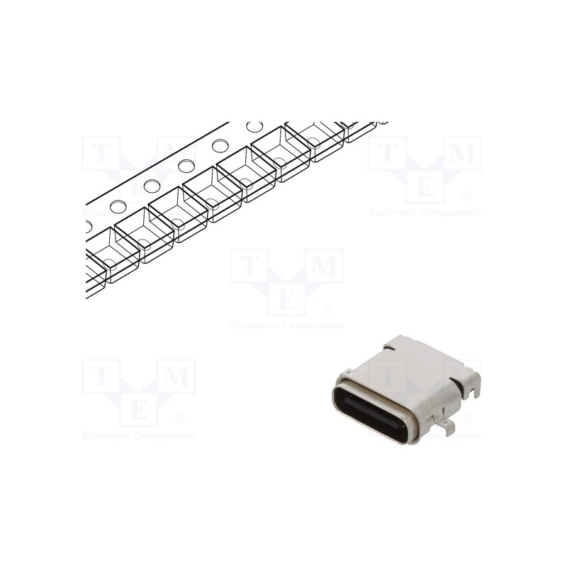 1 pcs x ADAM TECH - USB-C31-S-RA-EH-WP-BK-CS3-HF-TR - Socket, USB C, SMT, angled 90°, sealed, USB 3.1