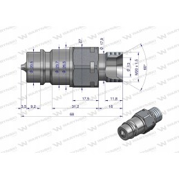 Hydraulic quick connector plug M20x1 5 euro external thread
