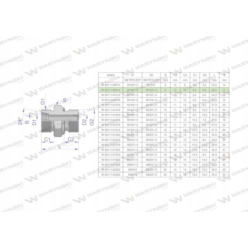 Hydraulic connection m14x1 5 08l m12x1 5 5 pcs