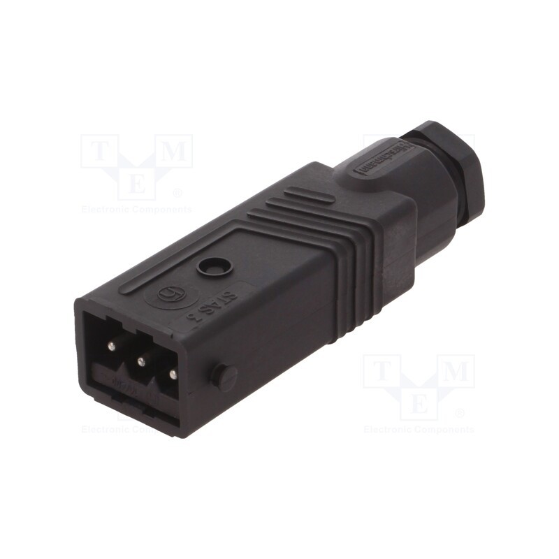 1 pcs x HIRSCHMANN - 932143100 STAS 3 N SCHWARZ - Connector: rectangular, ST, plug, male, PIN: 3, tinned, IP54, 16A