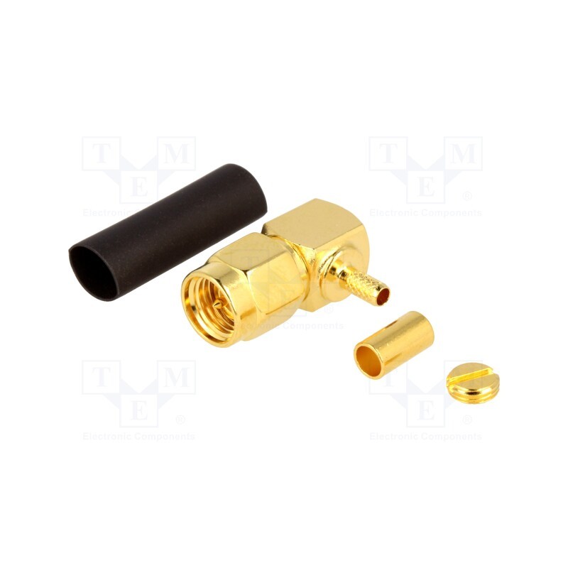1 pcs x AMPHENOL RF - SMA1112A5-3GT50G-5-50 - Plug, SMA, male, angled 90°, 50Ω, crimped, for cable, PTFE