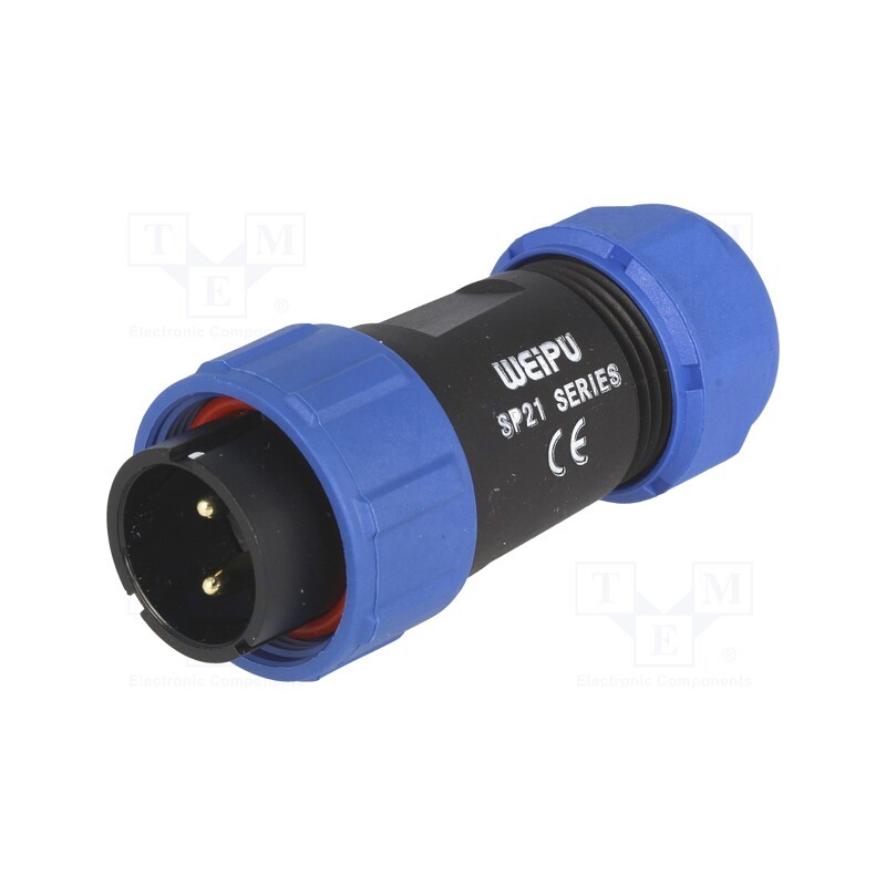 1 pcs x WEIPU - SP2110/P2II-1N - Plug, SP21, male, PIN: 2, IP68, 7÷12mm, 30A, soldering, for cable