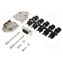 1 pcs x Amphenol Communications Solutions - L17DTPK-M-09+L717HDE15P - D-Sub HD, PIN: 15, male, straight, soldering, for cable, g