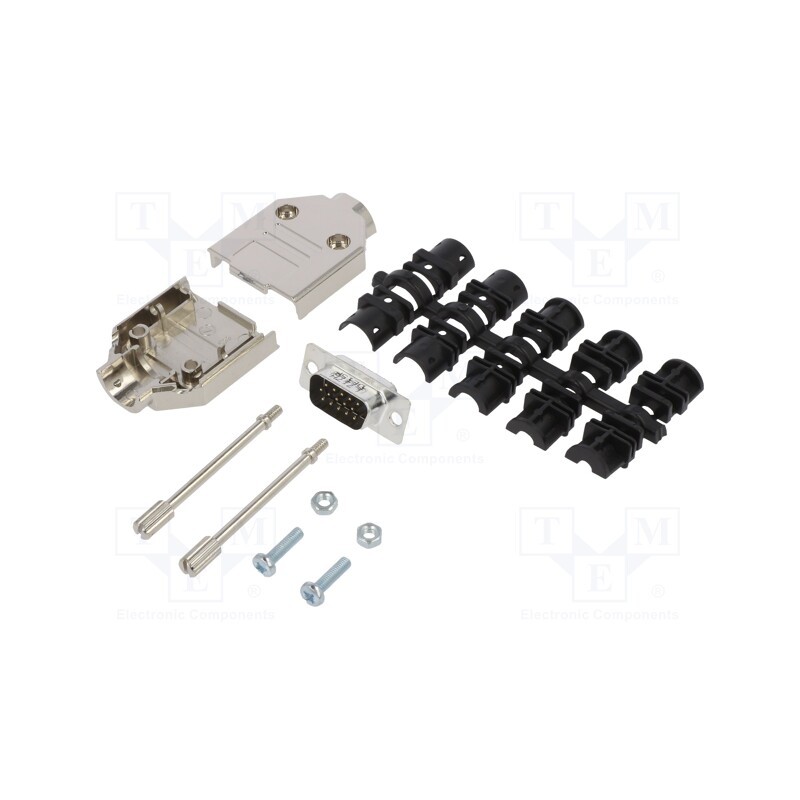 1 pcs x Amphenol Communications Solutions - L17DTPK-M-09+L717HDE15P - D-Sub HD, PIN: 15, male, straight, soldering, for cable, g