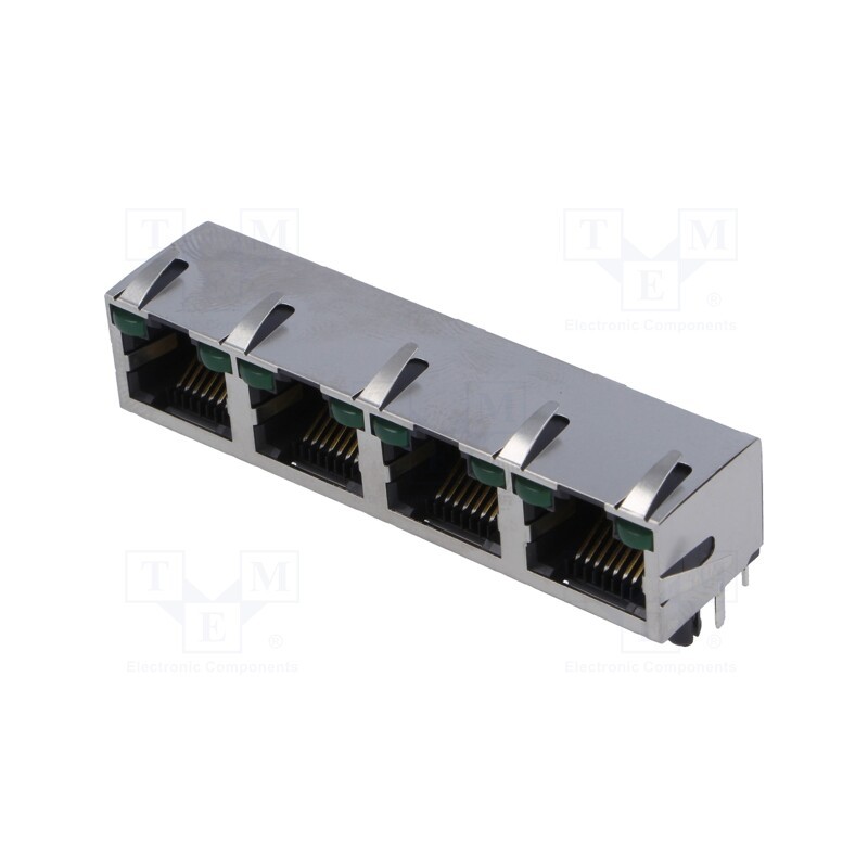 1 pcs x Amphenol Communications Solutions - RJHSE-5385-04 - Socket, RJ45, Cat: 5, shielded,quadruple,with LED, Layout: 8p8c