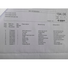 Original service kit for bomag bpr 50 55d 60 65d