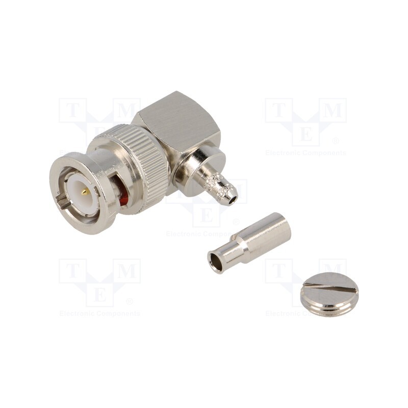 1 pcs x AMPHENOL RF - B1112E1-ND3G-5-50 - Plug, BNC, male, angled 90°, 50Ω, crimped, for cable, POM