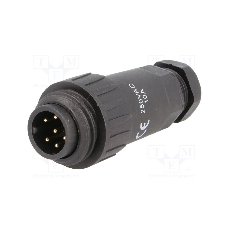 1 pcs x WEIPU - WA22J7TE1-10MM - Plug, WA22, male, PIN: 7, 6+PE, IP67, 9÷10.5mm, 10A, soldering, 250V