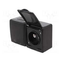 1 pcs x PAWBOL - D.3712CGG/1 - Connector: AC supply, socket, 2P+PE, 250VAC, 16A, black, PIN: 3, IP44