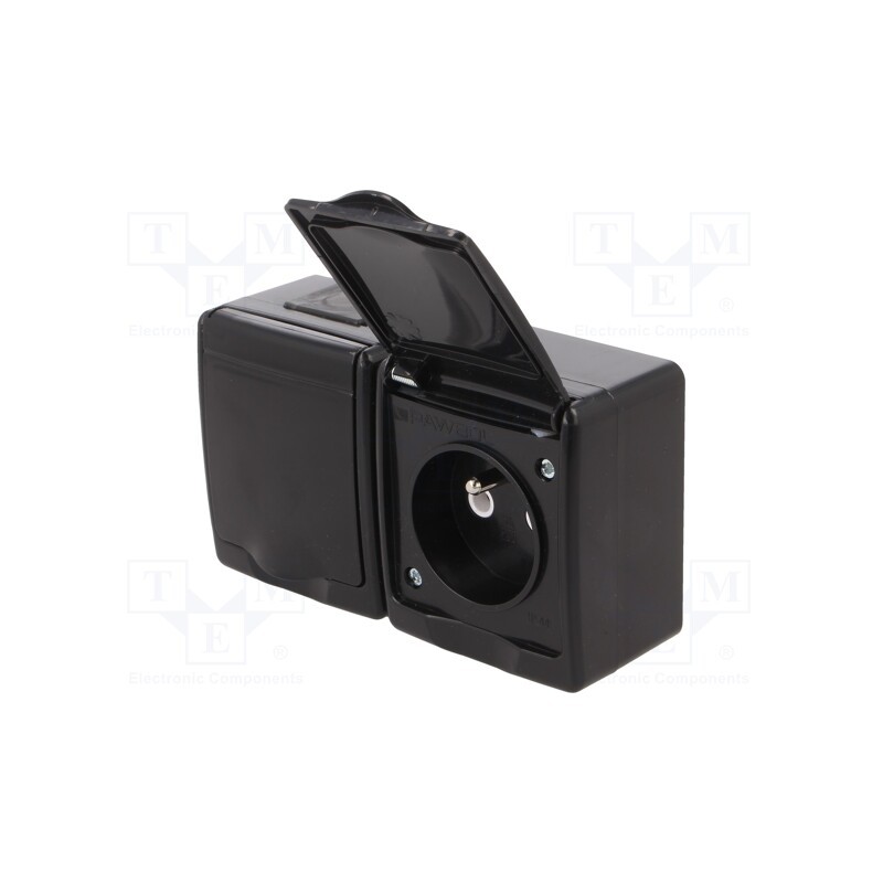 1 pcs x PAWBOL - D.3712CGG/1 - Connector: AC supply, socket, 2P+PE, 250VAC, 16A, black, PIN: 3, IP44