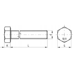 Screw with full thread, class 10 9 12 x 35