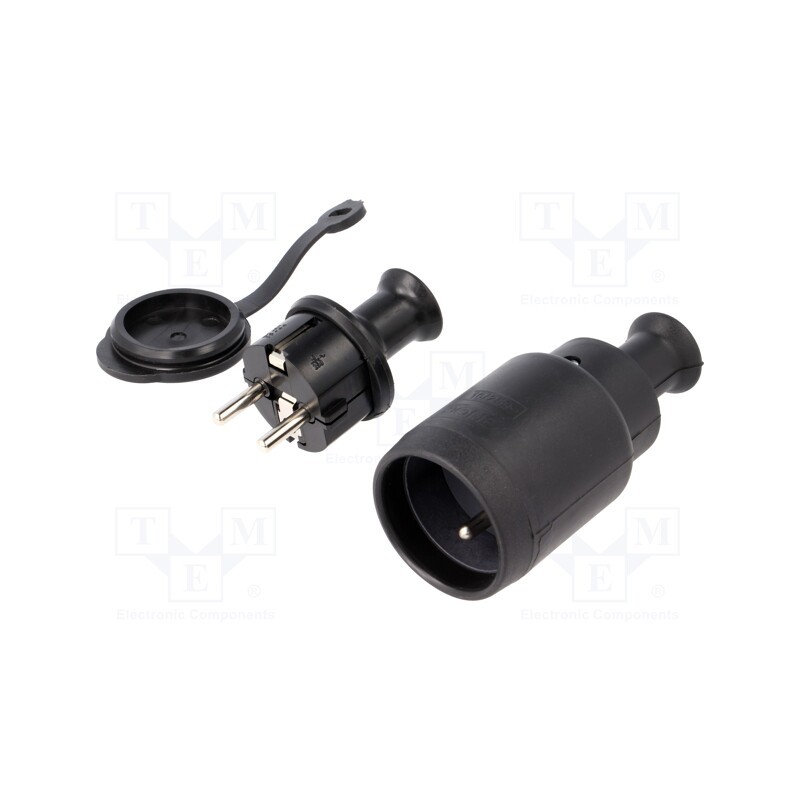 1 set x PLASTROL - T-11815 - Connector: AC supply, socket,plug, 2P+PE, 250VAC, 16A, black, PIN: 3