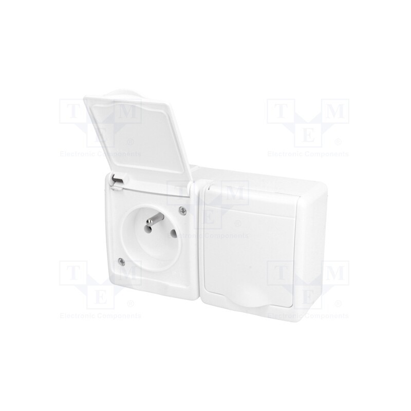 1 pcs x PAWBOL - D.3112BGG/1 - Connector: AC supply, socket, 2P+PE, 250VAC, 16A, white, PIN: 3, IP44