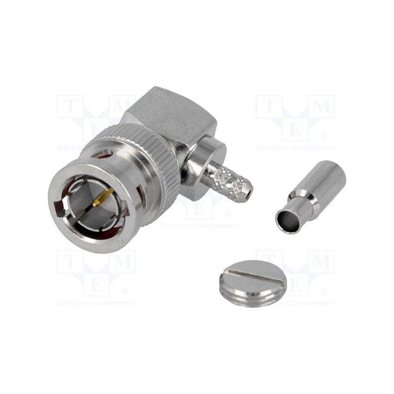 1 pcs x AMPHENOL RF - B1112E1-ND3G-6-75 - Plug, BNC, male, angled 90°, 75Ω, crimped, for cable, POM