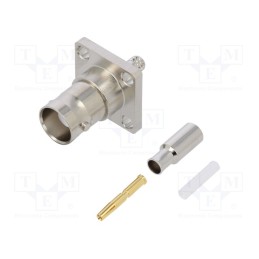 1 pcs x AMPHENOL RF - 112288 - Socket, BNC, female, straight, 50Ω, crimped, flange (4 holes), POM