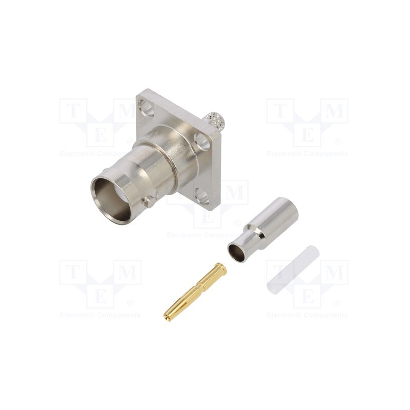 1 pcs x AMPHENOL RF - 112288 - Socket, BNC, female, straight, 50Ω, crimped, flange (4 holes), POM