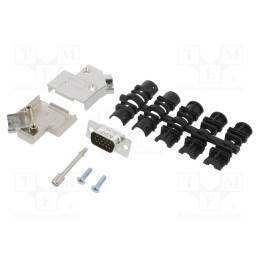 1 pcs x Amphenol Communications Solutions - L17D45ZK09+L717HDE15P - D-Sub HD, PIN: 15, male, angled 45°, soldering, for cable, U