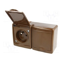 1 pcs x PAWBOL - D.3212BRGG/1 - Connector: AC supply, socket, 2P+PE, 250VAC, 16A, brown, PIN: 3, IP44
