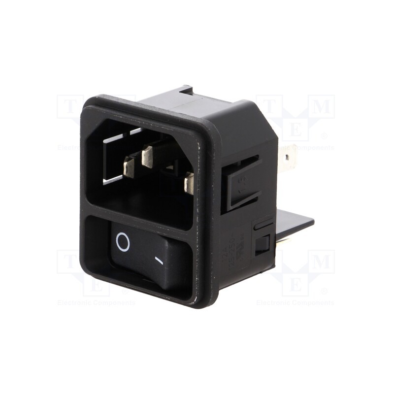 1 pcs x SCHURTER - DC11.0001.203 - Connector: AC supply, socket, male, 15A, 250VAC, IEC 60320, C14 (E)