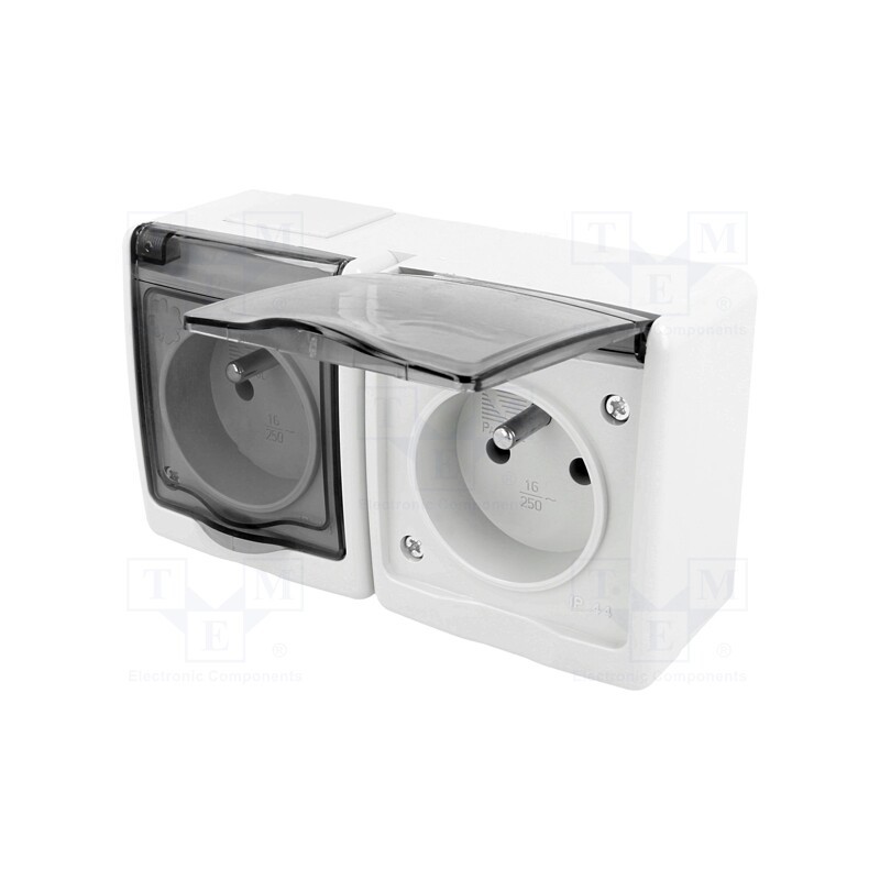 1 pcs x PAWBOL - D.3612GG/1 - Connector: AC supply, socket, 2P+PE, 250VAC, 16A, grey, PIN: 3, IP44