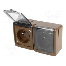 1 pcs x PAWBOL - D.3212GG/1 - Connector: AC supply, socket, 2P+PE, 250VAC, 16A, brown, PIN: 3, IP44