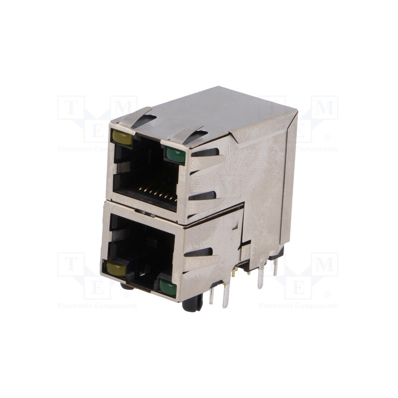 1 pcs x Amphenol Communications Solutions - RJSAE-5381-02 - Socket, RJ45, Cat: 5, shielded,double,with LED, Layout: 8p8c, THT
