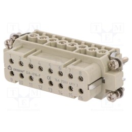 1 pcs x DEGSON ELECTRONICS - DA-016-F - Connector: HDC, contact insert, female, DA, PIN: 16, 16+PE, 16A, 250V