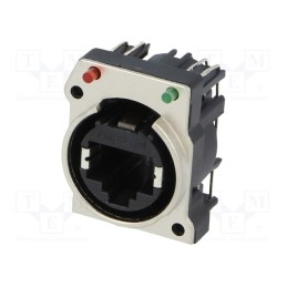 1 pcs x AMPHENOL - RJX8FB5HRGB - Socket, RJ45, XLRnet, Cat: 5e, with LED,with push button, THT