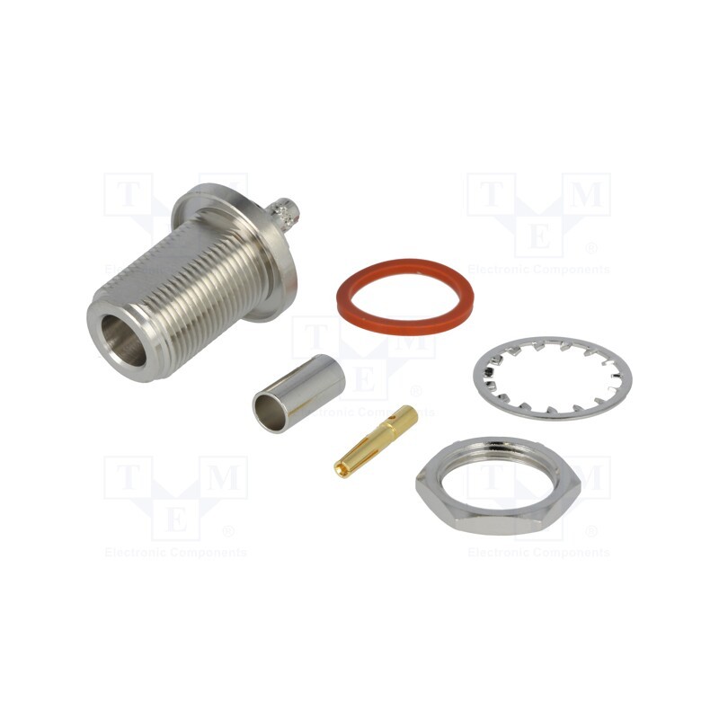 1 pcs x AMPHENOL RF - N6421A1-NT3G-1-50 - Socket, N, female, straight, 50Ω, crimped, for panel mounting, PTFE