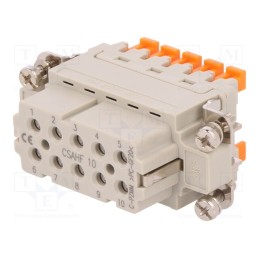 1 pcs x ILME - CSAHF 10 - Connector: HDC, contact insert, female, CSAH, PIN: 10, 10+PE, 16A