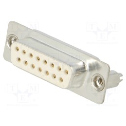 1 pcs x Deltron AG - DTS15SY/2M86UN - D-Sub, PIN: 15, socket, female, on PCBs,PCB snap, straight, THT