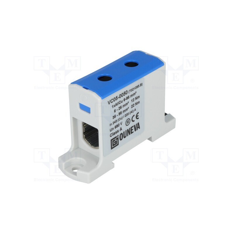 1 pcs x OUNEVA - VC05-0050 - Splice terminal: rail, 6÷95mm2, ways: 1, terminals: 2, blue, TS35