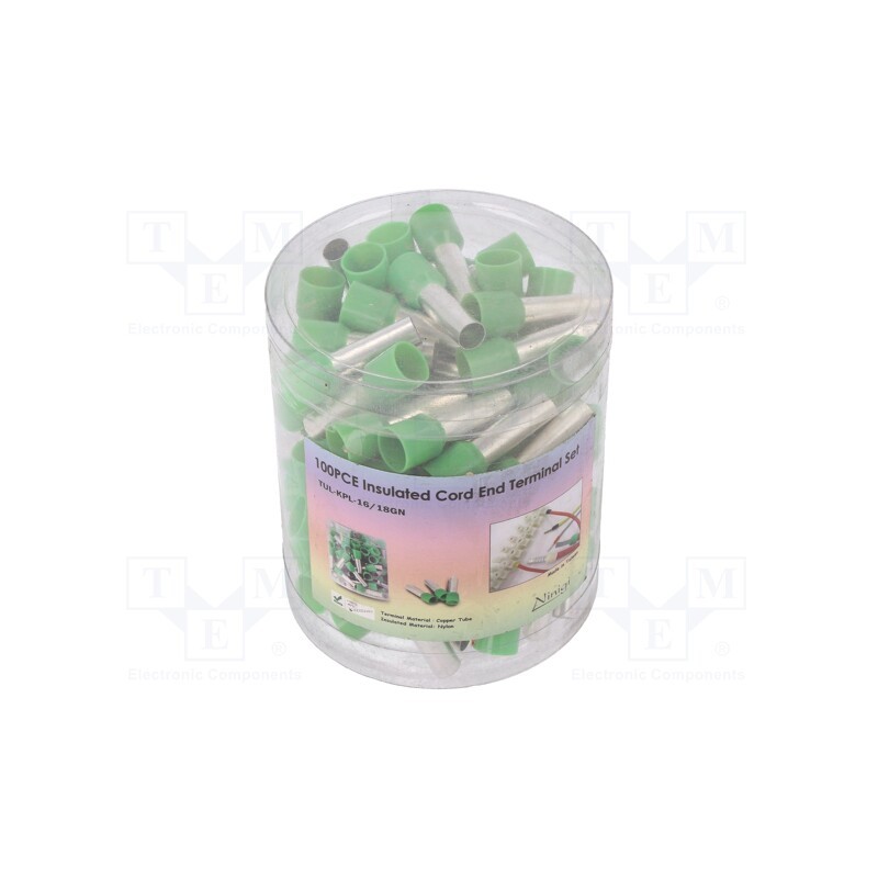 1 set x NINIGI - TUL-KPL-16/18GN - Kit: bootlace ferrules, insulated, 16mm2, 18mm, green, 100pcs.