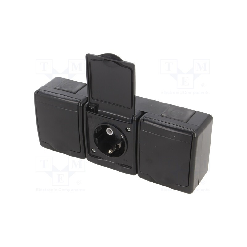 1 pcs x PAWBOL - D.3715SCGGG/1 - Connector: AC supply, socket, 2P+PE, 250VAC, 16A, black, PIN: 3, IP44